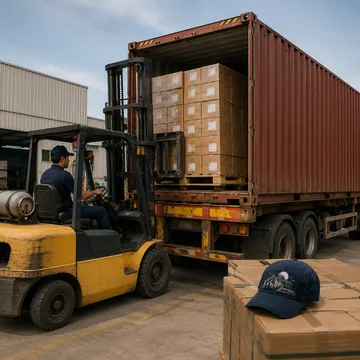 Packed custom headwear prepared for international shipping