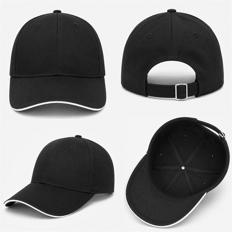 Black cotton sports cap shown from multiple product views