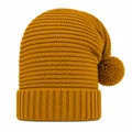 Extra-long chunky-knit pom-pom beanie front view