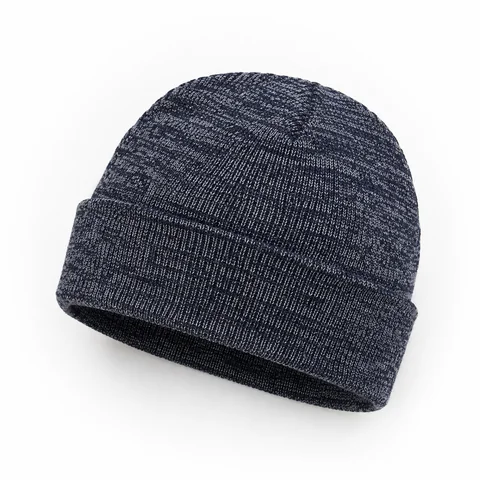 Tight-knit marled cuffed beanie front-left three-quarter view