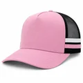 Mesh Trucker Hat With Side Tape, pink front-left three-quarter view with white and pink side tape