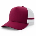 Mesh Trucker Hat With Side Tape, red front-left three-quarter view with red and white side tape