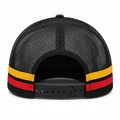 Mesh Trucker Hat With Side Tape, black back view with yellow and red side tape