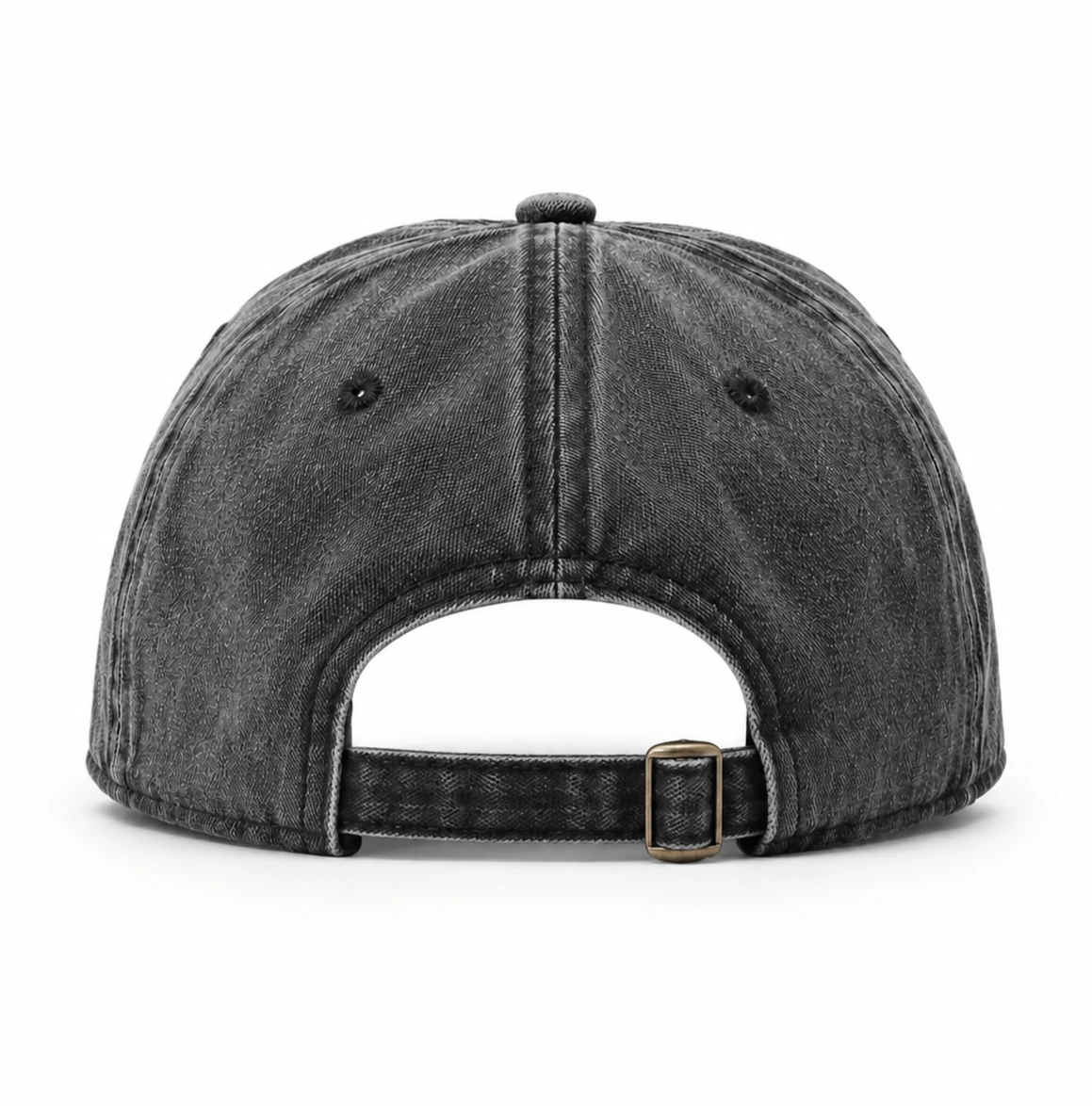 Washed black dad hat, back view