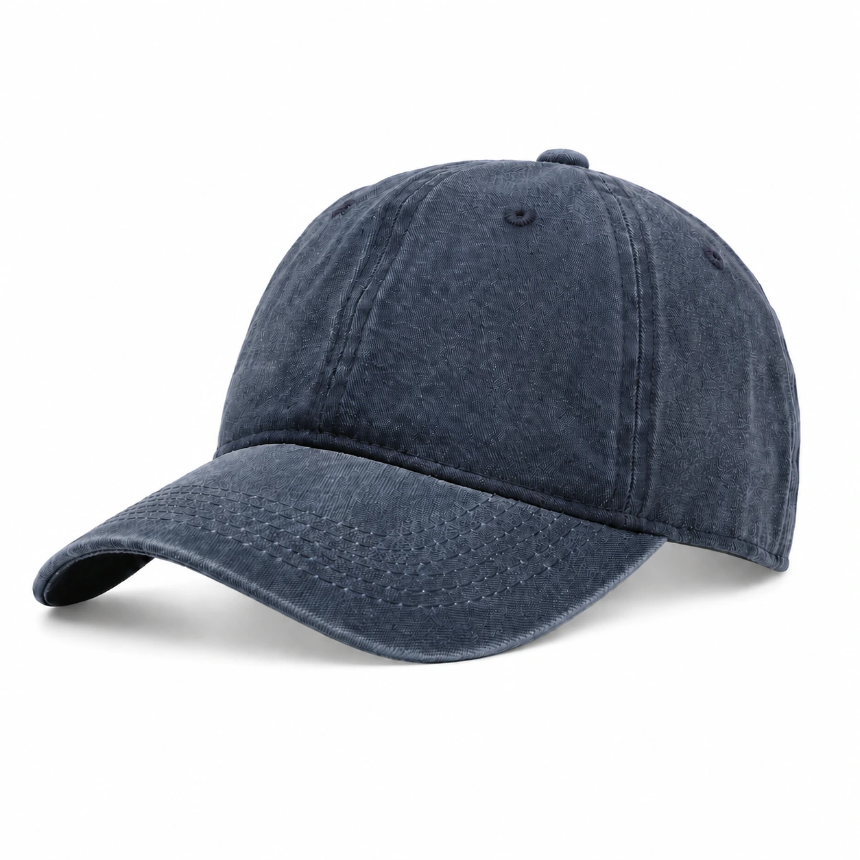 Washed blue dad hat, front-left three-quarter view