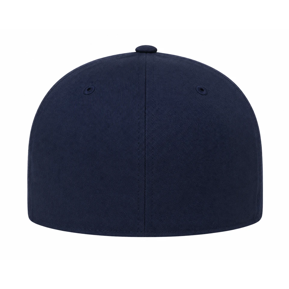 Blue structured stretch-fit cap โ closed-back view